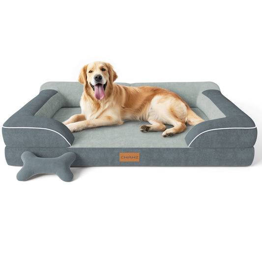 Dog Beds for Large Dogs, Orthopedic Dog Bed with Cooling Gel Memory Foam, Waterproof Large Dog Bed with Removable Washable Cover, 36" Dog Sofa Couch Dutch Velvet with Bone Toy
