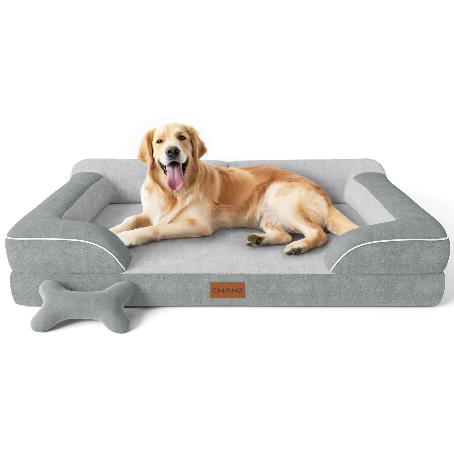 Dog Beds for Large Dogs, Orthopedic Dog Bed with Cooling Gel Memory Foam, Waterproof Large Dog Bed with Removable Washable Cover, 36" Dog Sofa Couch Dutch Velvet with Bone Toy