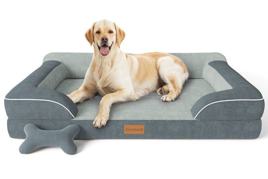 Dog Beds for Large Dogs, Orthopedic Dog Bed with Cooling Gel Memory Foam, Waterproof Large Dog Bed with Removable Washable Cover, 36" Dog Sofa Couch Dutch Velvet with Bone Toy